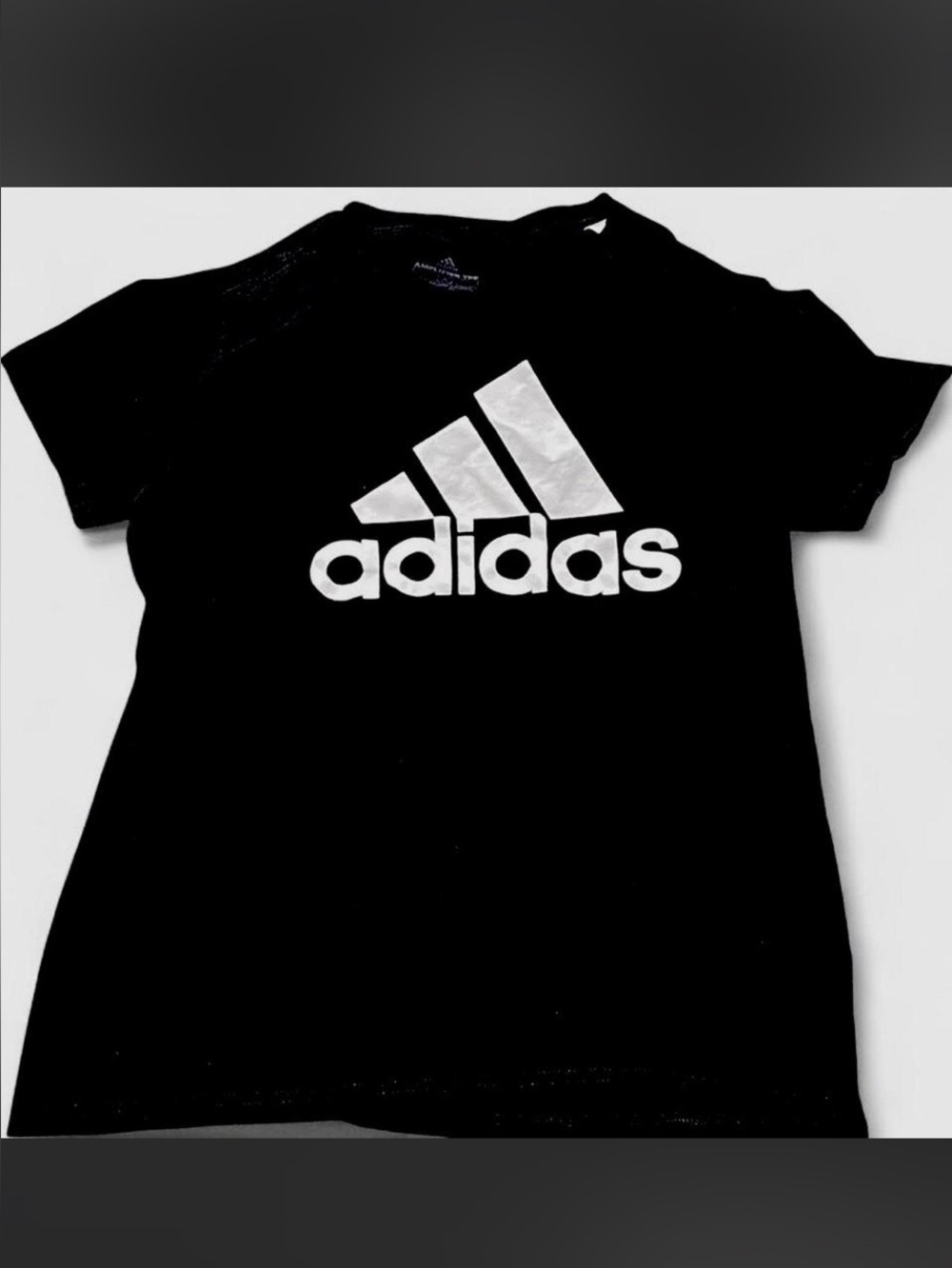 adidas Black Tee with White Trefoil-Style Logo